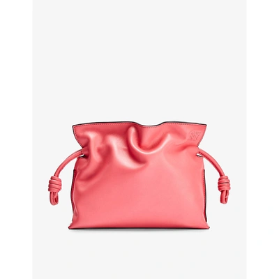 Shop Loewe Flamenco Knot Mini Leather Clutch In Coral Pink