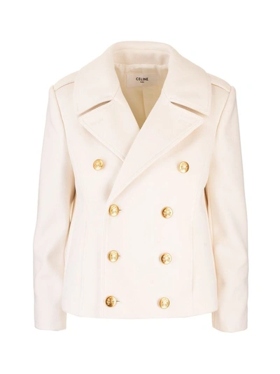 Shop Celine Céline Women's Beige Wool Outerwear Jacket