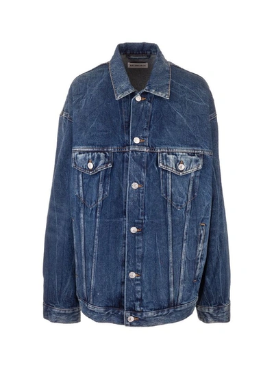 Shop Balenciaga Women's Blue Cotton Jacket