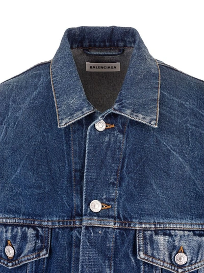 Shop Balenciaga Women's Blue Cotton Jacket