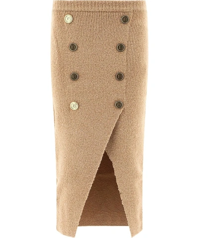 Shop Balmain Women's Beige Wool Skirt