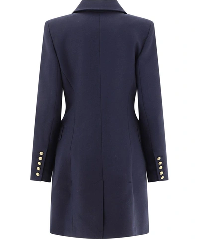 Shop Balmain Women's Blue Wool Coat