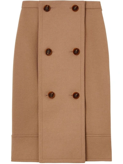 Shop Burberry Women's Brown Wool Skirt