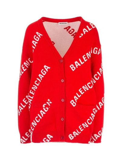 Shop Balenciaga Women's Red Cotton Cardigan
