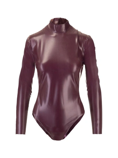 Shop Saint Laurent Women's Burgundy Rubber Bodysuit