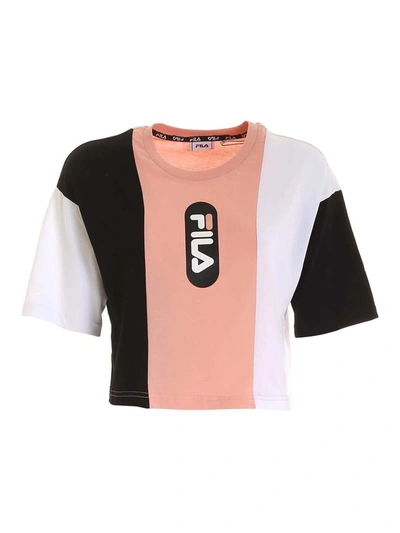Fila Basma Cropped T-shirt In Pink And Black | ModeSens