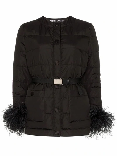 Shop Miu Miu Women's Black Polyamide Outerwear Jacket