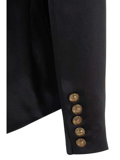 Shop Balmain Women's Black Silk Blazer