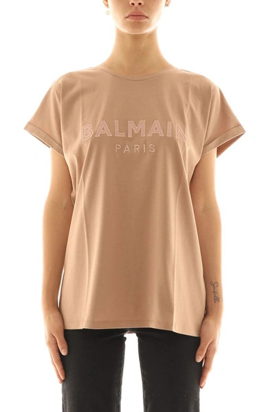 Shop Balmain Women's Beige Cotton T-shirt