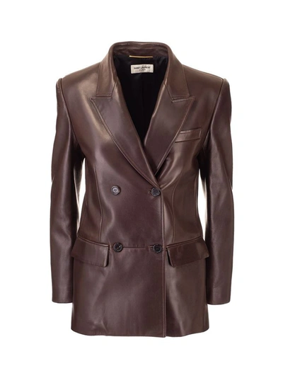 Shop Saint Laurent Women's Brown Leather Blazer