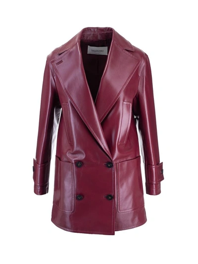 Shop Valentino Women's Burgundy Leather Jacket