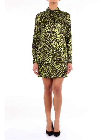 Shop Ganni Women's Green Silk Dress