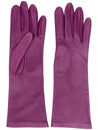 Shop Saint Laurent Women's Purple Leather Gloves