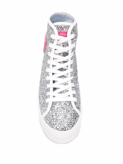 Shop Chiara Ferragni Women's Silver Glitter Hi Top Sneakers