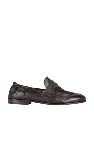 Shop Brunello Cucinelli Women's Brown Leather Loafers