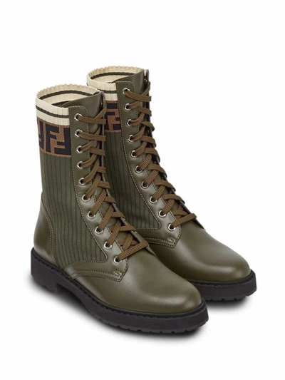 Shop Fendi Women's Green Leather Ankle Boots