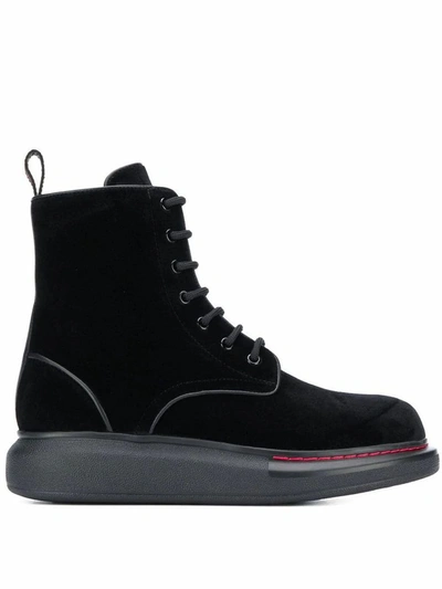 Shop Alexander Mcqueen Women's Black Velvet Ankle Boots