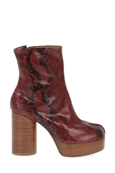 Shop Maison Margiela Women's Burgundy Leather Ankle Boots