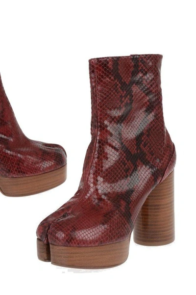 Shop Maison Margiela Women's Burgundy Leather Ankle Boots