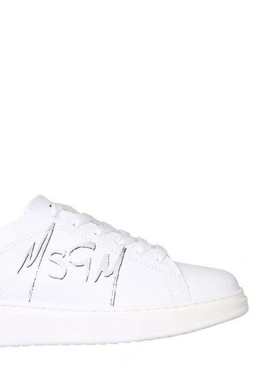 Shop Msgm Women's Silver Leather Sneakers