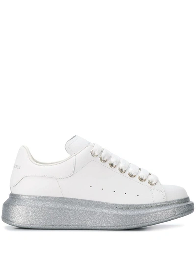 Shop Alexander Mcqueen Women's White Leather Sneakers