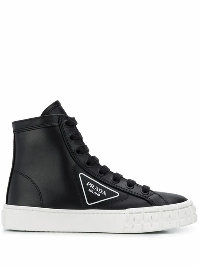 Shop Prada Women's Black Leather Hi Top Sneakers