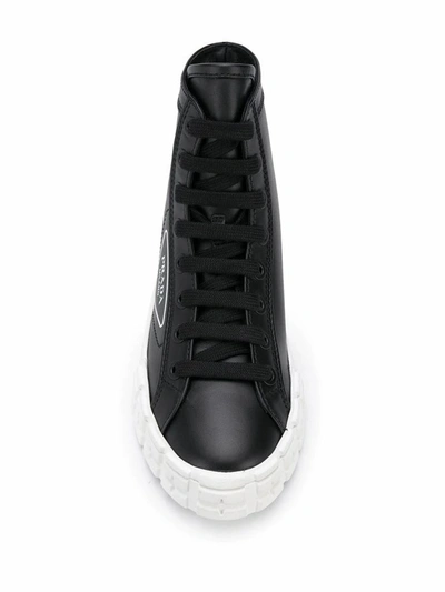 Shop Prada Women's Black Leather Hi Top Sneakers