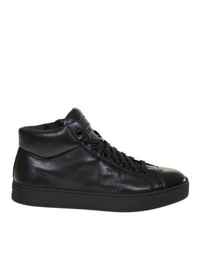 Shop Santoni Men's Black Leather Hi Top Sneakers