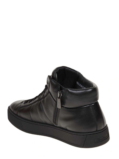 Shop Santoni Men's Black Leather Hi Top Sneakers
