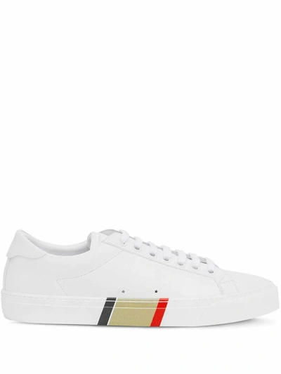 Shop Burberry Men's White Leather Sneakers