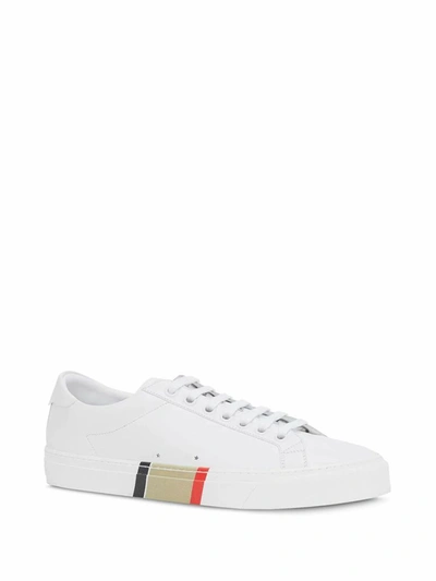 Shop Burberry Men's White Leather Sneakers