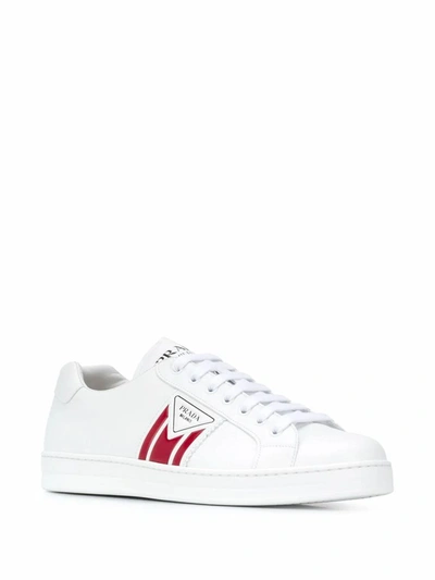 Shop Prada Men's White Leather Sneakers