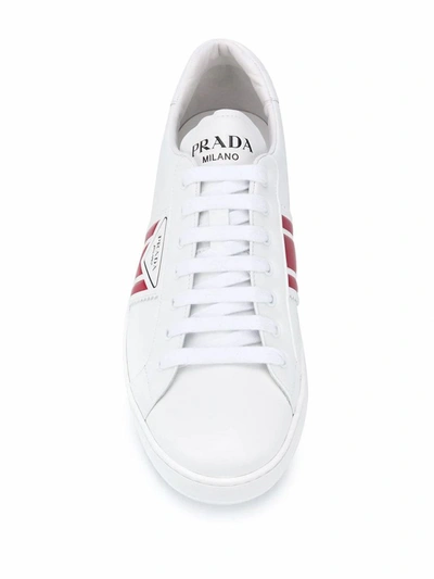 Shop Prada Men's White Leather Sneakers