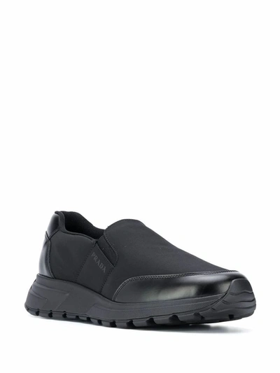 Shop Prada Men's Black Leather Slip On Sneakers