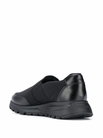 Shop Prada Men's Black Leather Slip On Sneakers