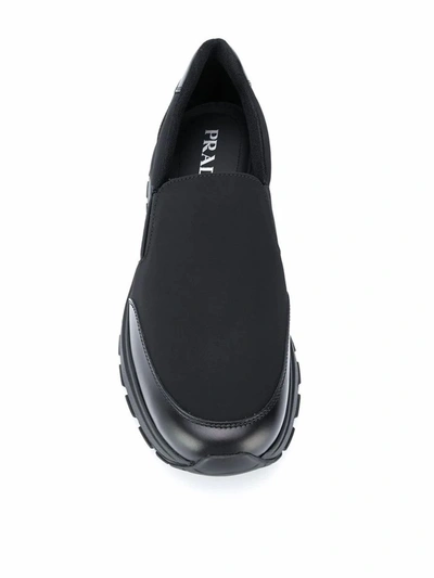 Shop Prada Men's Black Leather Slip On Sneakers