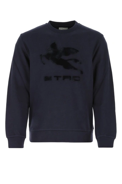 Shop Etro Logo Crewneck Sweatshirt In Navy