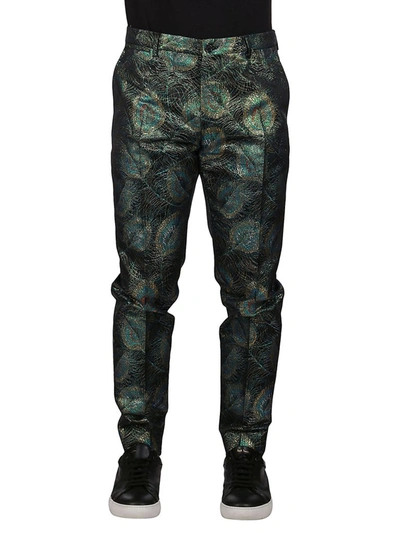 Shop Dolce & Gabbana Metallic Peacock Print Trousers In Multi