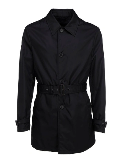 Shop Prada Belted Coat In Black