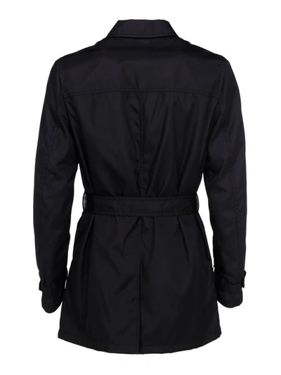 Shop Prada Belted Coat In Black