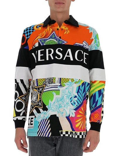 Shop Versace Graphic Print Polo Shirt In Multi