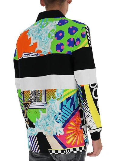 Shop Versace Graphic Print Polo Shirt In Multi