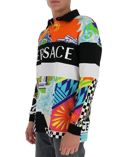 Shop Versace Graphic Print Polo Shirt In Multi