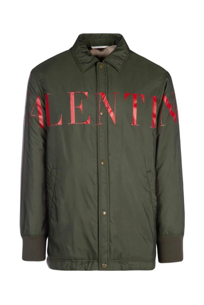 Shop Valentino Logo Print Jacket In Green