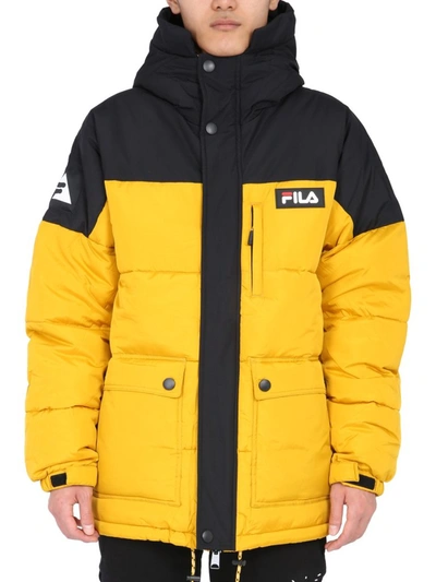 Shop Fila Logo Patch Hooded Jacket In Yellow
