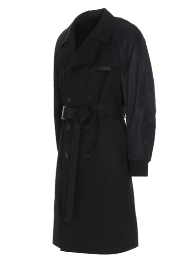 Shop Neil Barrett Bomber Sleeve Double Breasted Trench Coat In Black