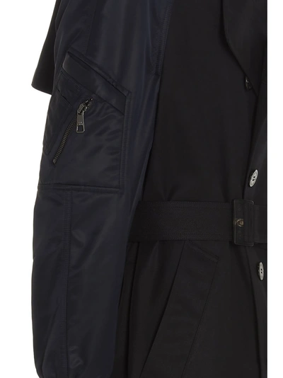 Shop Neil Barrett Bomber Sleeve Double Breasted Trench Coat In Black