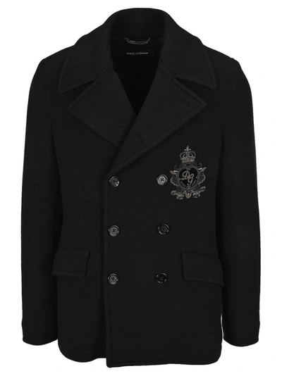 Shop Dolce & Gabbana Logo Embroidered Coat In Black