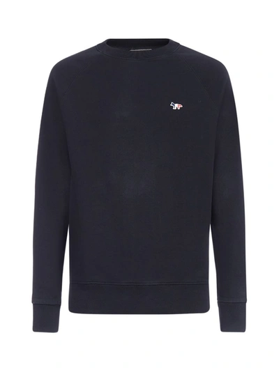 Shop Maison Kitsuné Tricolor Fox Patch Sweatshirt In Black