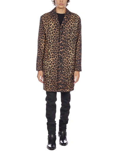 Shop Saint Laurent Leopard Print Padded Coat In Multi